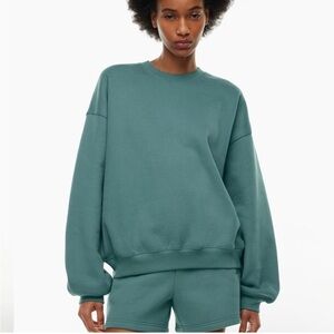 Aritzia Sweatfleece Perfect Crew Sweatshirt cozy mega fit teal cotton Sz XS